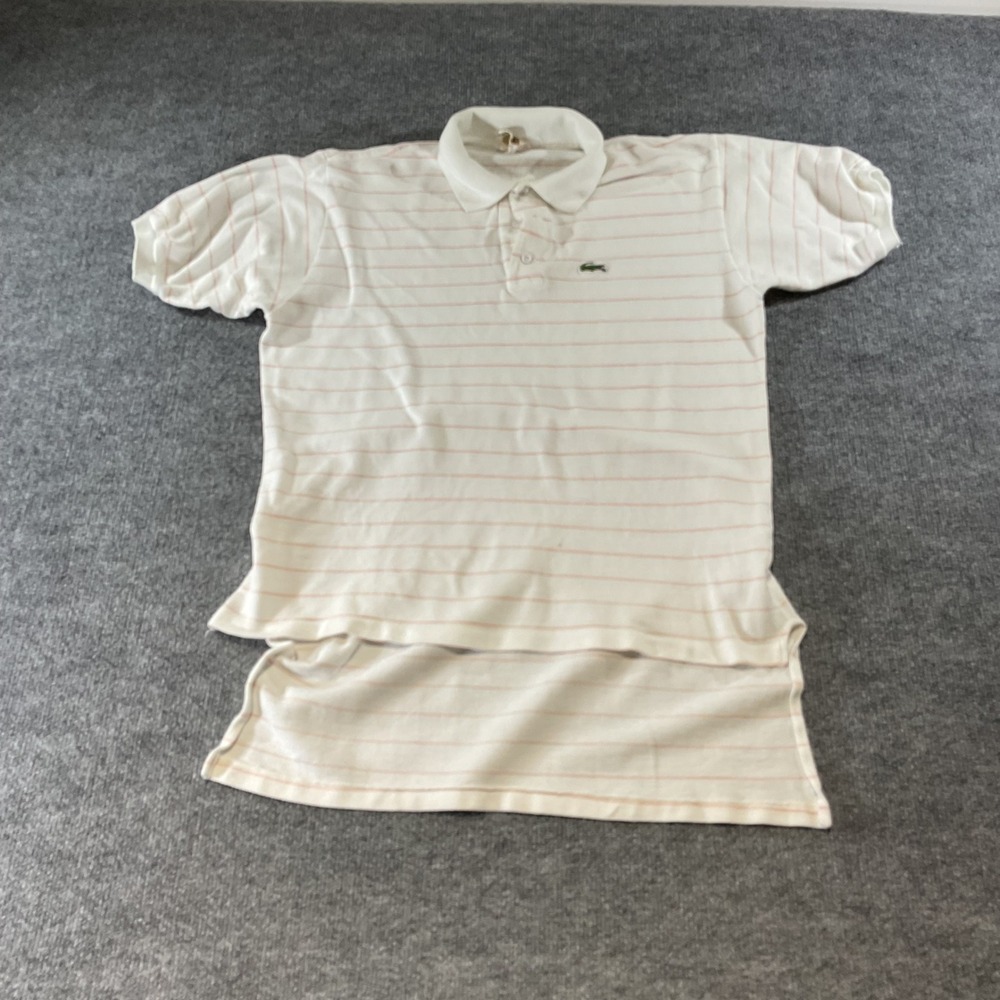 Lacoste Mens White Striped Short Sleeve Polo Shirt Green Croc Logo Classic Fit